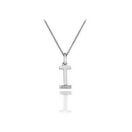 Hot Diamonds Round Diamond and Micro Letter I 925 Sterling Silver Pendant with 46 cm Curb Chain