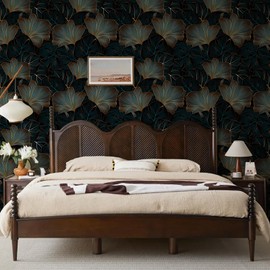 Tropical Leaf Wallpaper Peel and Stick Self Adhesive Dark Black Blue Gold Watercolor Vivid Whimsical Botanical Leaf Contact Paper Removable Waterproof for Bedroom Renter friendly 17.71"x236.2"