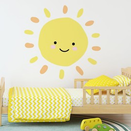 Denylo Pro 22.1 x 21.33 Inch Boho Sun Wall Decals, Removable Peel & Stick Wall Stickers, PVC Material, Yellow, Cartoon Sun Pattern, Perfect for Walls, All Ages