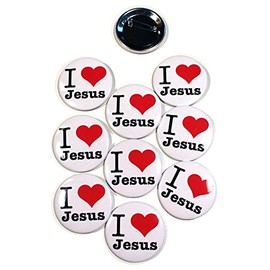 10 Pack - I "Heart" Love Jesus Pinback Buttons - 2.25 Inch