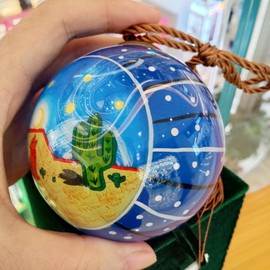 Manual Original Inside-Painted Glass Ornament - Ideal for Home/Office Décor | Versatile Art Piece - Cactus & Puppy Fairyland R Blue | Perfect for Contemporary Spaces by LiBien