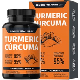 Turmeric Cúrcuma con Extracto de Raíz Estandarizada 95% + Pimienta Negra – 60 Cápsulas, Suplemento con 95% de Curcuminoides
