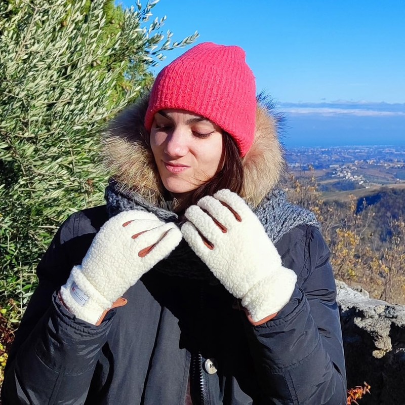 Harssidanzar Winter Outdoor Gloves For Women's Genuine Suede Sherpa Gloves