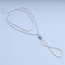 Yheakne Boho Turquoise Slave Bracelet Silver Ring Wrist Bracelet Turquoise Finger Bracelet Minimalist Hand Chain Bracelet Jewelry for Women and Girls Gifts