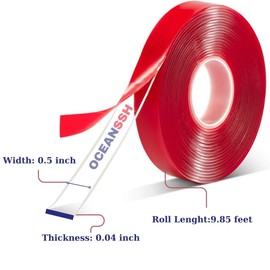 OceanSSH Double Sided Tape Heavy Duty, Double Sided Mounting Tape, Heavy Duty Double Sided Tape for Walls, Wall Tape, Clear Adhesive Tape for Poster Photo Wall Décor (0.51 inch*9.85 feet)