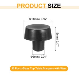 sourcing map Glass Top Table Bumpers with Stem, 30Pcs Mushroom Shape Rubber Grippers Anti Slip Pads for 6mm Hole, Furniture Pads Foot End Caps Covers Protectors for Chair, Cupboard (Black)