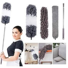 Customized Wholesale Static Electricity Dust Remove Brush Cleaning Telescopic Bending Feather Duster Chenille Dust Removal Artifact Household - Colour: Dust Removal Duster Three-Piece Set (Fib