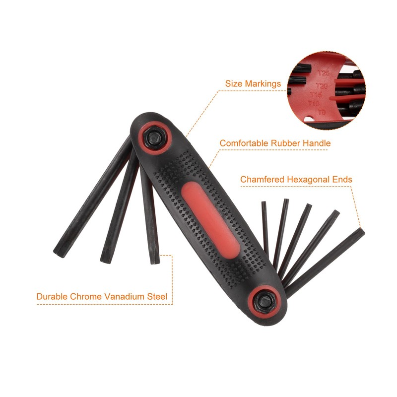 sourcing map 2pcs Folding Torx Wrench T9-T40 8 in 1