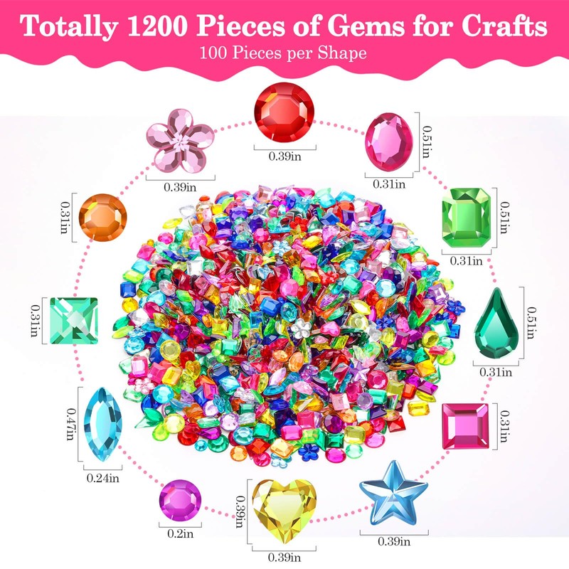 Anezus1200Pcs Craft Gems with 2Pcs B7000 Jewelry Glue, Flat Back