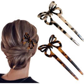 Hair Pin Fork Sticks 2 pcs Butterfly Hairpin Vintage U Shaped Hair Pins Cellulose Acetate Tortoise Shell Hair Pins Hair Fork Hair Clip Retro Elegant Prong Updo Chignon Hair Pin for Women (Style 1, One size)