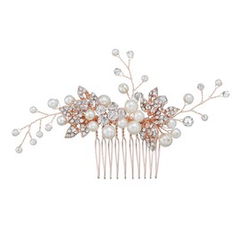 Handmade Wedding Rose Gold Hair Comb Pearl Leaf Bridal Wedding Hair Accessories for Brides and Bridesmaid