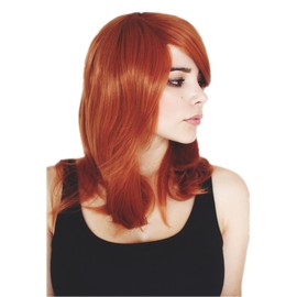 Prettyland Kupfer-Rot Orange Mittellange Glatte Perücke Gestuft leicht gewellt Nami Cosplay Wig C501