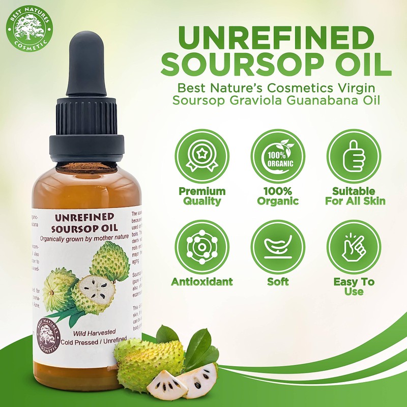 Best Nature's Cosmetics Virgin Soursop Graviola Guanabana Oil (Organic, Undiluted,