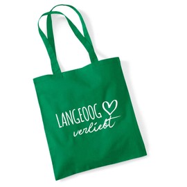 huuraa Langeoog in Love Jute Bag Cotton with Name of Your Favourite Island Gift Idea for Friends and Family, Green (Kelly green)