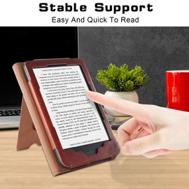 DINGGUAGUA Case Compatible with Tolino Shine Color/Shine 5 (2024)/Shine 4(2022) & Kobo Clara Colour/Clara BW (2024)/Clara 2E (2022) E-Reader, Protective Case with Stand with Hand Strap, Brown