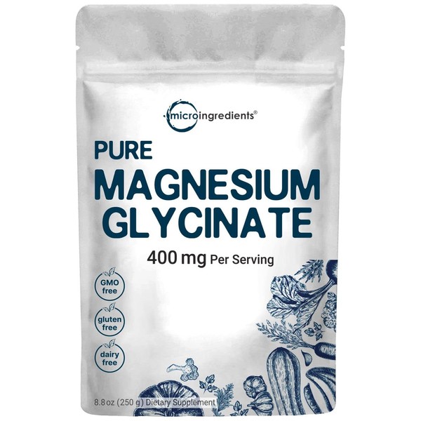 Micro Ingredients US Origin Pure Magnesium Glycinate Powder, 250 Grams, Strongly Support Bone, Internal Circulation and Muscle Health, No GMOs and Vegan Friendly