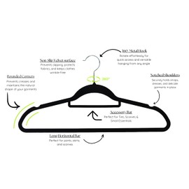 ZAKUTO Velvet Hangers 50 Pack - Heavy Duty, Multipurpose, Non Slip, Ultra Thin Hangers with 360 Degree Swivel Hooks, Notched Shoulders & Tie Bar - Black