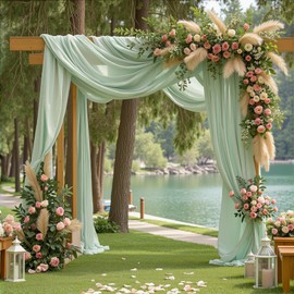 1 Panels Wedding Arch Draping Fabric Sage Green Sheer Backdrop Curtain Arch Drape for Wedding Ceremony Reception,Bridal Shower Party Decorations 28" X 19ft