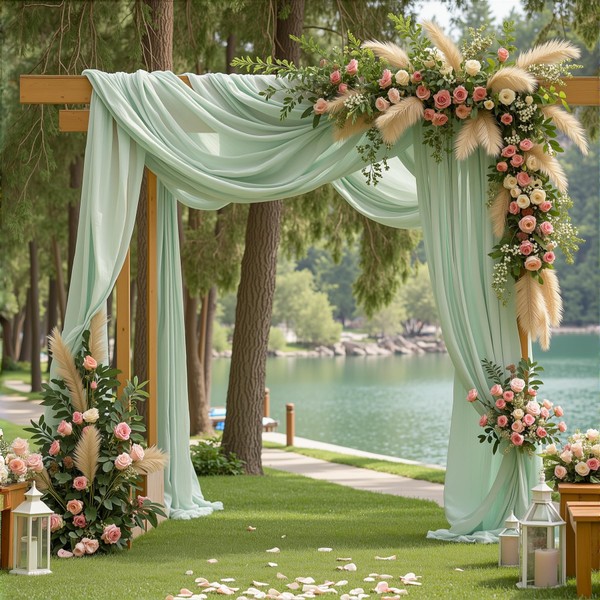 1 Panels Wedding Arch Draping Fabric Sage Green Sheer Backdrop