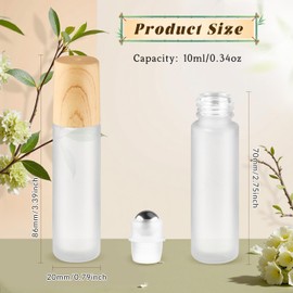 Cositina 20 Pcs 10ml/0.34oz Frosted Glass Roller Bottles Refillable Perfume Bottles with Stainless Steel Roller Balls & Wood Grain Lids for Travel Essential Oils - White