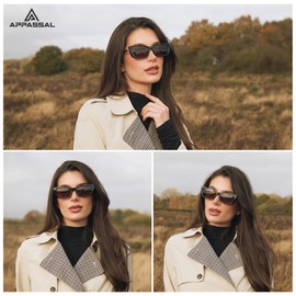 Appassal Retro 90s Rectangular Sunglasses for Women 2024 Trendy Cateye Vintage Fashion Sunnies AP3724, C1 Black/Grey, Medium