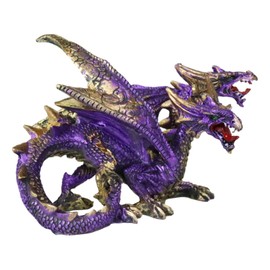 Ebros Gift Semi Metallic Volcano Purple with Gold Streaks Twilight Hydra Two Headed Dragon Guardian Crouching in Attack Figurine Myth & Legends Collectible Sculpture Decor