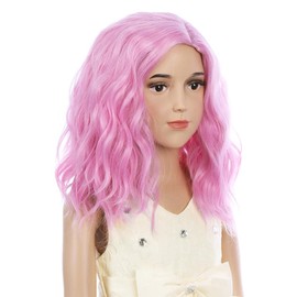Edivd Light Pink Wig for Kids Girls Short Wavy Curly Pink Wig Children Light Pink Wig Side Part Wig Heat Resistant Synthetic Wig with Wig Cap