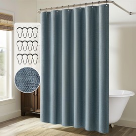 MIULEE Linen Shower Curtain with 12 Metal Hooks Modern Heavy Duty Washable Fabric Shower Curtain Set Waterproof Thick Cloth Shower Curtains for Bathroom Hotel Bathtub Washable, W72*L72, Dusty Blue
