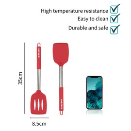 LARCISO Kitchen Silicone Spatula Set of 4,Large Slotted &Solid Spatula,Non-stick&Heat Resistant Silicone Spatula Utensils,Ideal Kitchen Cookware for Turning, Fried, Draining, Mixing, Serving(red)