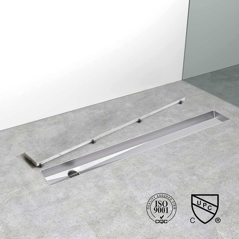 48 Inch Offset Linear Shower Drain, Brushed 304 Stainless Steel
