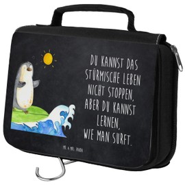 Mr. & Mrs. Panda Penguin Surfer Toiletry Bag, gray, Hand Drawn
