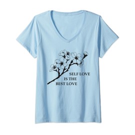 Elegant Minimalist Cherry Blossom Positive Mindset V-Neck T-Shirt