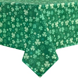 DWCN St Patrick's Day Tablecloth Square - Waterproof Spillproof Stain Resistant Shamrock Patterned Spring Washable Table Cloth for Dining Room Kitchen Party, 60 x 60 Inch, Green Clover