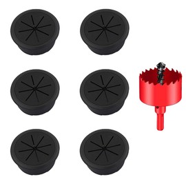 TuTuYa Desk Grommet, 6PCS Flexible 3-1/6inch (80mm) Black Desk Cable Grommet Desk Cable Hole Covers with Hole Saw, Ideal Solution for Office and Home Table Cable (Black, 3-1/6inch_80mm)