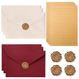 Aweisile Vintage Writing Paper with Envelope Set with 6 Linen Envelope Envelopes, 10 A5 Letter Paper Vintage Paper, 6 Wax Seal Stickers, Vintage Paper Envelopes for Wedding Invitation Greeting Cards