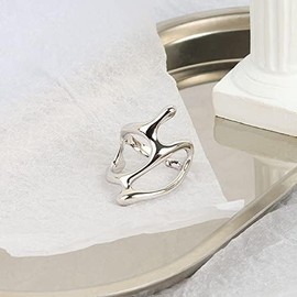 Chunky Openwork Rings Geometric Stacking Irregular Metal Gold Silver Opening Adjustable Ring Minimalist Trend Fashion Style-Silver