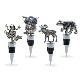 Cheers Black Bear, Moose, Owl, Frog Metal Wine Stopper Set of 4 – Elegant Vacuum Seal Reusable Animal Wine Bottle Stoppers, Airtight Leak Proof Bottle Topper Cork Plug, Home Decor Bar Tool Accessory