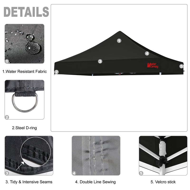 MASTERCANOPY Replacement Pop Up Canopy Top (8x8, Black)