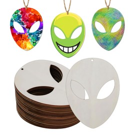 30Pcs Unfinished Alien Wooden Slices for DIY Craft, Alien Head Shape Cutouts Wood for UFO Theme Outer Space Birthday Party Supplies Blank Alien Wood Hanging Ornaments Decor (Alien Head)