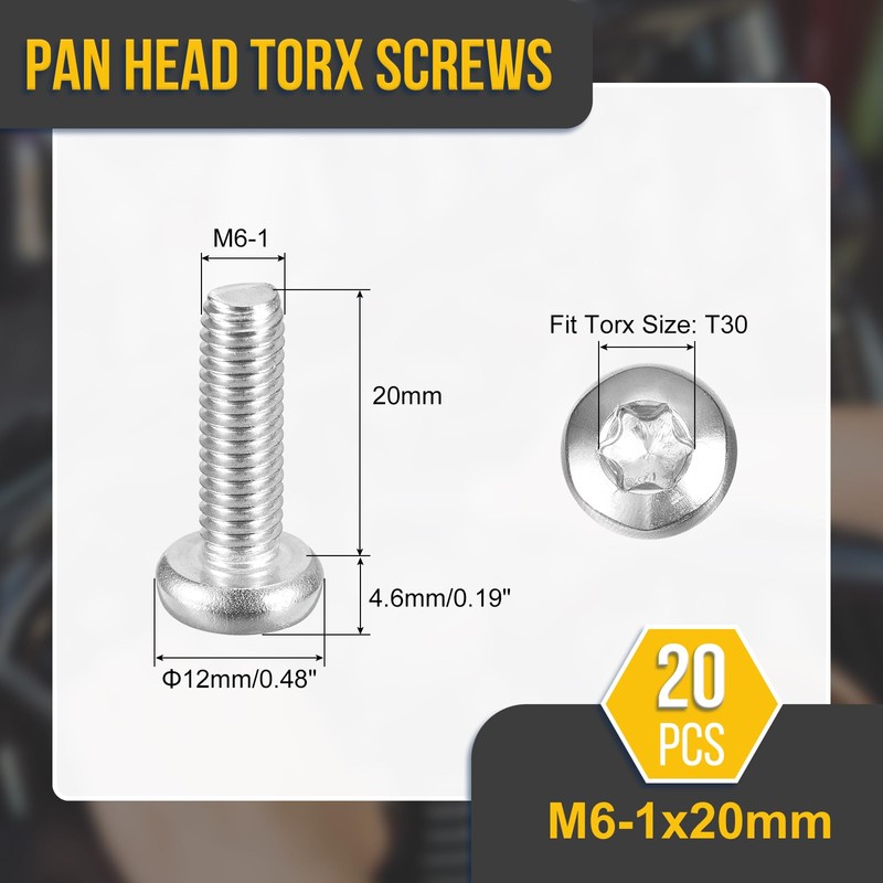DTGN M6x20mm Pan Head Torx Security Screw - 20Pack -
