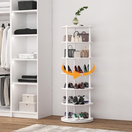 Sotya Rotating Shoe Rack, 6 Tier Spinning Vertical Shoe Corner Tower, Revolving 360 Round Shoe & Boots Organizer Storage for Small Spaces, Closet, Door Entrance, Bedroom