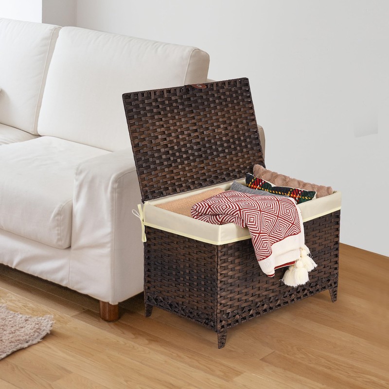 Honjourai Wicker Storage Basket with Lid,Rattan Shelf Basket with Removable
