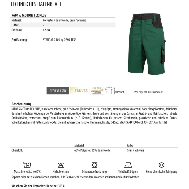 Nitras Motion Tex Plus Women's / Men's Work Shorts Cargo