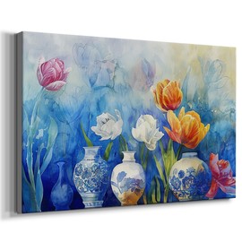 Renditions Gallery Abstract Canvas Paintings & Prints Tulips Springtime Flowers Floral Wall Art Decorations for Bedroom Office Lounge - 8"x12" LT569