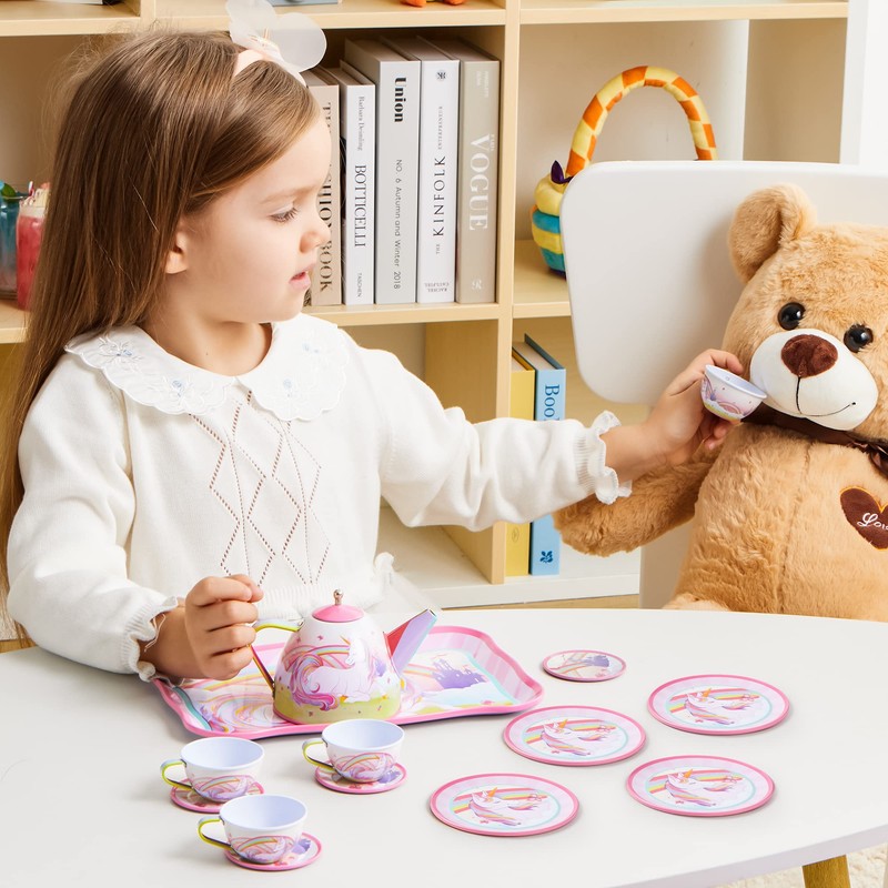 JOYIN Unicorn Tea Party Set for Little Girls, Pretend Pink