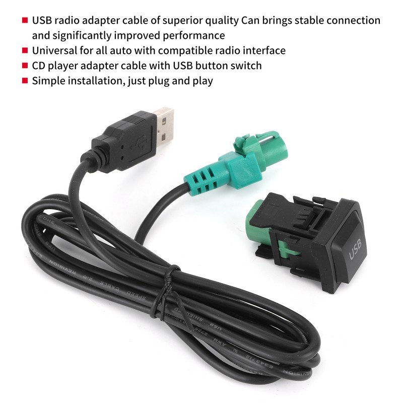 Stereo USB Cable Adapter Switch Button for CD Player Radio