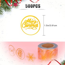 AIEX 500pcs 1.5inch Merry Christmas Stickers, Self-Adhesive Envelope Stickers Presents Decorative Sticker Christmas Labels Tags for Party Decoration (Golden, 4 Patterns)