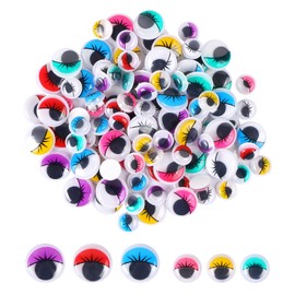 MIDELONG Googly Wiggle Eyes with Eyelashes, Plastic Self Adhesive Assorted Colors for DIY Arts Craft Sticker Eyes Scrapbooking Decorations 10mm and 15mm, 100 PCS