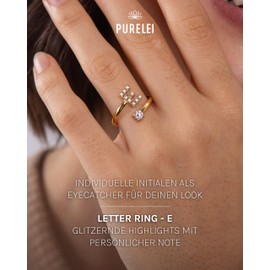 Purelei® Letter Ring - Women's Ring Made of Durable Stainless Steel - Waterproof Rings - Adjustable Rings from Size 50 to 60 - Fashion Jewellery for Your Individual Look, Gemstone, Cubic Zirconia