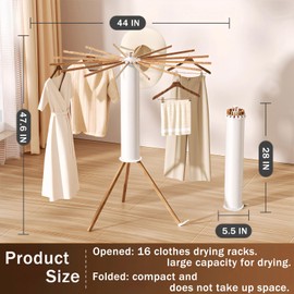 AYWSTC Tripod Clothes Drying Rack - Foldable Laundry Drying Rack - Household Floor Standing Clothes Drying Racks with 16 Wooden Drying arms for Balconies, Laundry, Bedrooms
